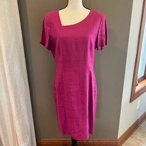 Women's Oberon Fuchsia Linen Classy midi length Dress, Size 12